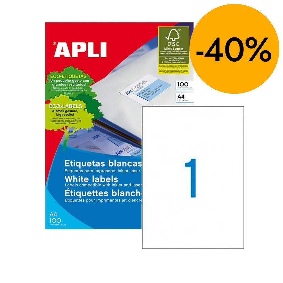 Etiqueta Inkjet A4 Apli 210x297mm 100 hojas