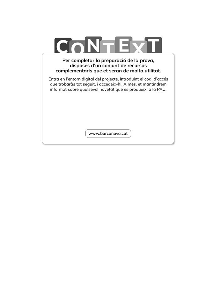 Context. Catalunya. 2027. Llengua catalana i Literatura. PAU
