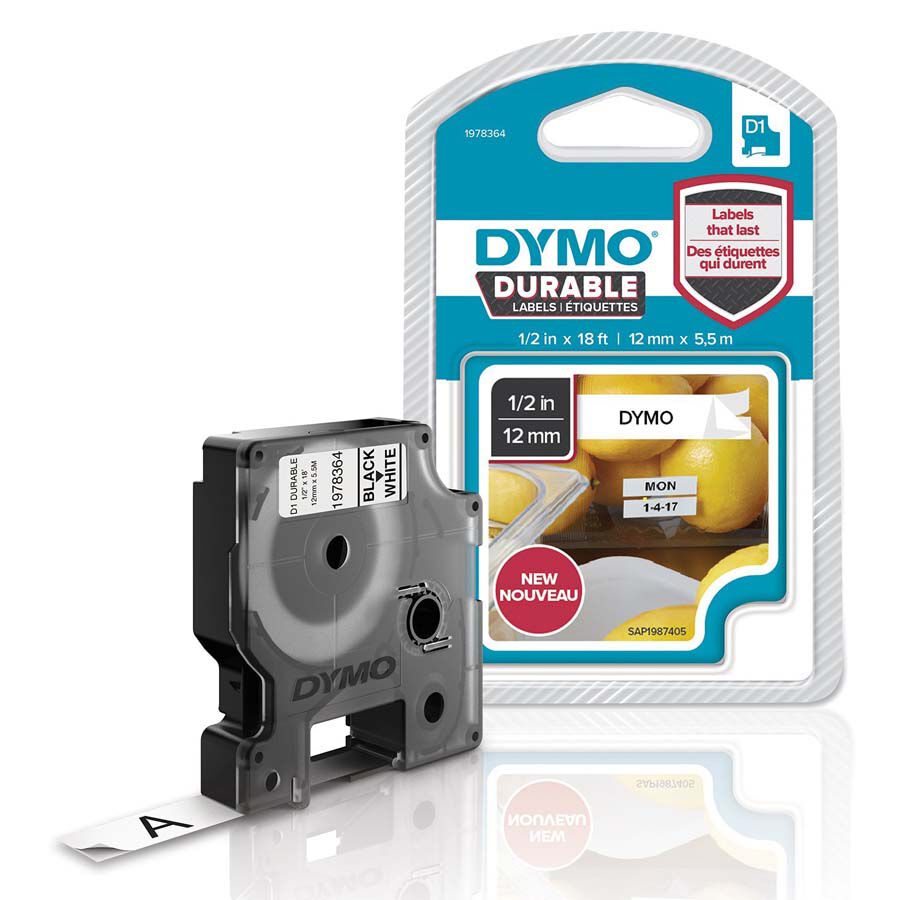 Cinta para rotular Dymo Durable Blanco / negro 12x5,5