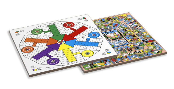 Tablero parchís-oca 6 jugadores 40x40cm madera