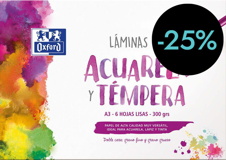 Làmines aquarel·la/tèmpera Oxford A3 300g 6 fulls
