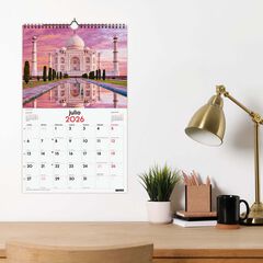 Calendario pared Finocam espiral 25x40 2026 Maravillas Del Mundo castellano