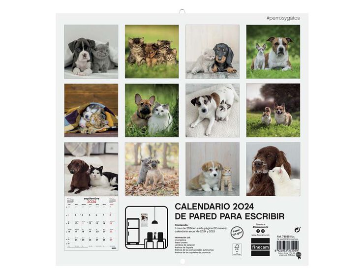 Calendari paret Finocam 30X30 2024 Gossos/ Gats cas
