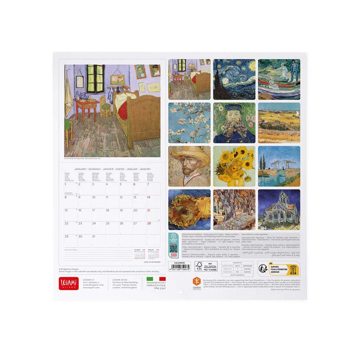Calendario pared Legami 30X29 2024 Van Gogh