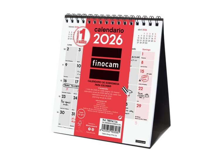Calendario sobremesa Finocam Escribir XS 2026 castellano