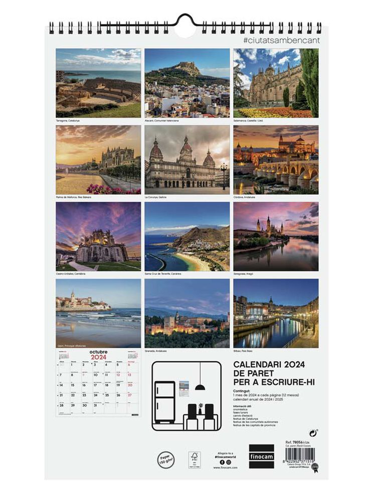 Calendario pared Finocam Esp 25X40 2024 Ciudad cat