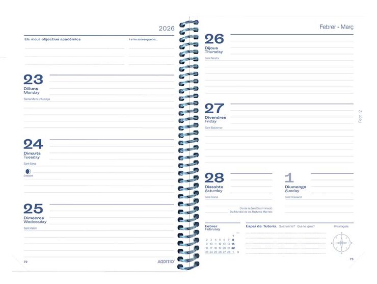 Agenda escolar Meridian setm/vista 2025-26 Additio català