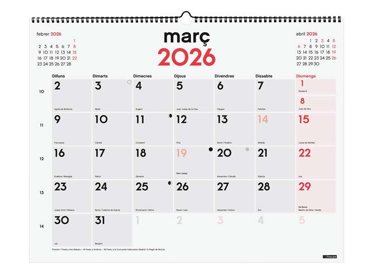 Calendario pared Finocam Mixto XL 2026 catalán