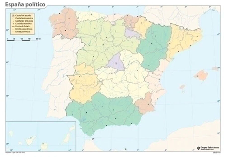 Mapa mudo pol&iacute;tico Espa&ntilde;a (Color) - Pack 50 uds