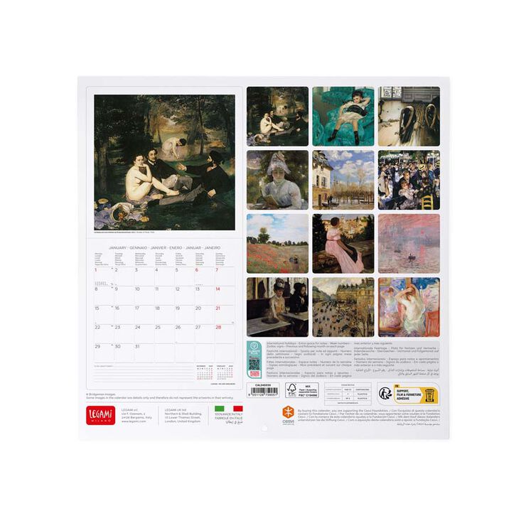 Calendario pared Legami 30X29 2024 Impressionists