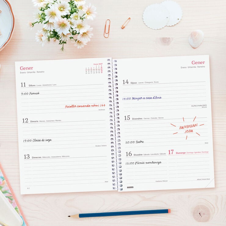 Agenda Finocam Design Collection Setmana Vista Horitzontal 2027 Catal&agrave; Flora