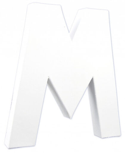 Letra M de papel maché. 20,5 x 12 x 3 cm