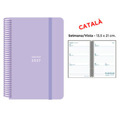 Agenda Espiral Finocam 13,5x21 cm Catal&aacute;n Semana Vista 2027 Lila Pastel