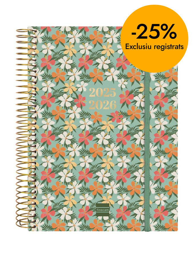 Agenda Finocam espiral 18 meses E10 2d&iacute;a/p&aacute;g mult 2025-26 daisy