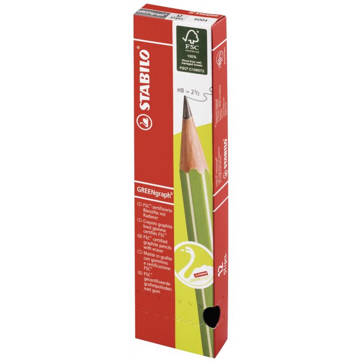 Llapis grafit amb goma Stabilo green 12u