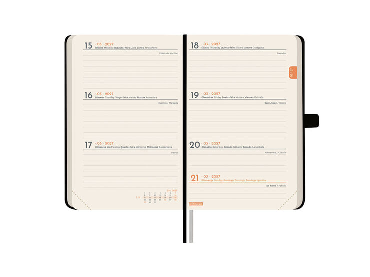Agenda Finocam Textura Semana Vista Horizontal 2027 Catal&aacute;n Negro