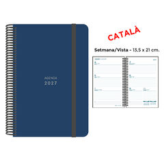 Agenda Espiral Finocam 13,5x21 cm Catal&aacute;n Semana Vista 2027 Azul Oscuro
