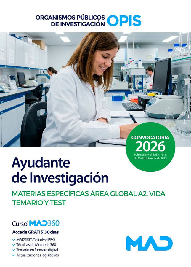 Ayudante de Investigaci&oacute;n de los Organismos P&uacute;blicos de Investigaci&oacute;n. Materias Espec&iacute;ficas &aacute;rea global A2. Vida. Temario y test