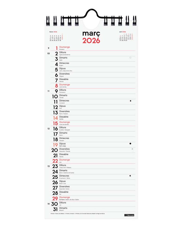 Calendario pared Finocam Escribir Largo S 2026 catalán