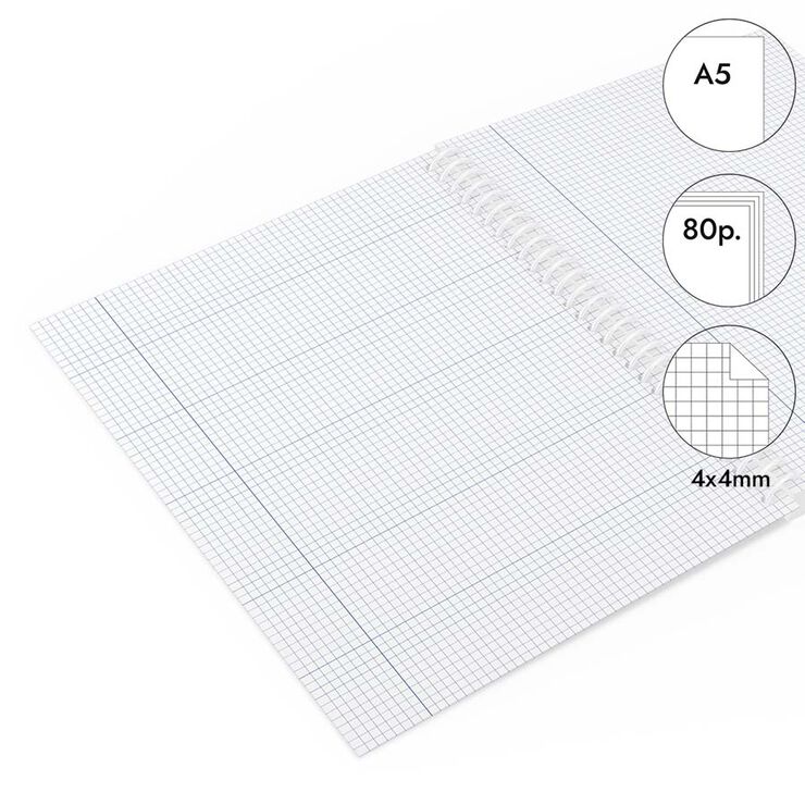 Libreta espiral Abacus A5 80 hojas 4x4 margen