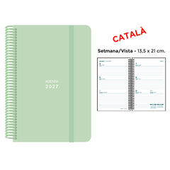 Agenda Espiral Finocam 13,5x21 cm Catal&aacute;n Semana Vista 2027 Verde Pastel