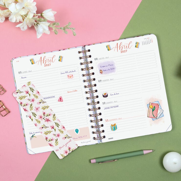 Agenda Finocam Flower Journal Setmana Vista Horitzontal 2027 Castell&agrave; Rosa