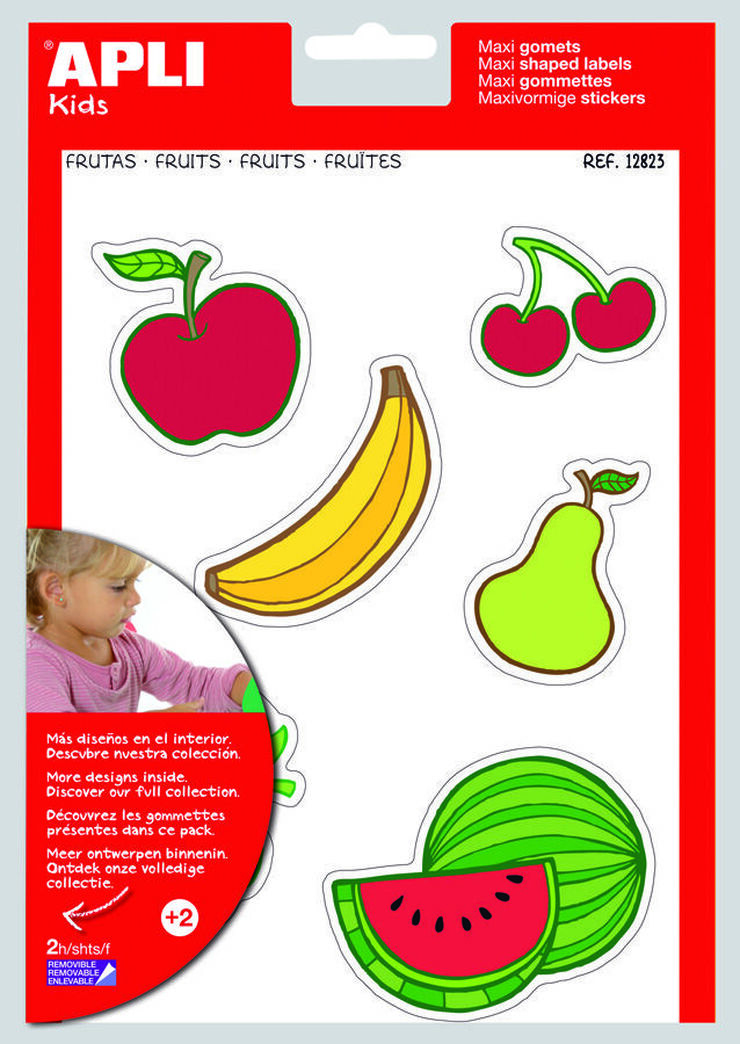 Gomets temàtics Apli Maxi Fruites 2 fulls 22u