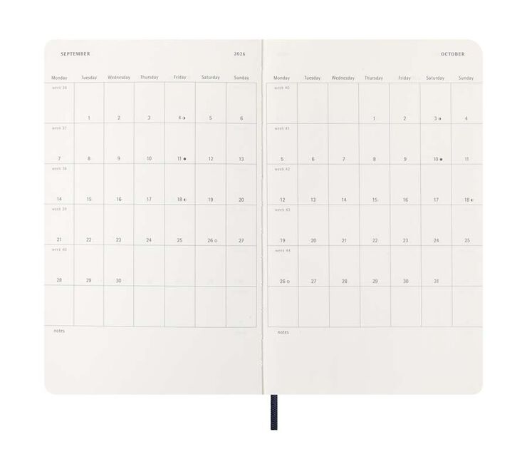 Agenda Moleskine 12 mesos setm/vista 2026 tapa tova L blau marí