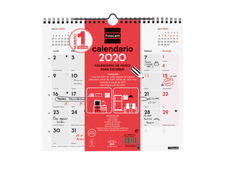 Calendario Pared para escribir M 2020 Castellano Rojo
