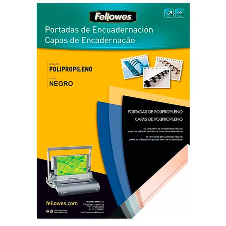 Tapas de encuadernar transl&uacute;cidas A4 Fellowes PP 450 micras negro 100u