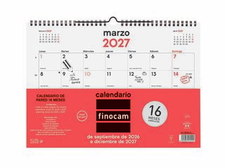 Calendario Pared Finocam 16M 34x24cm Castellano 2026-27
