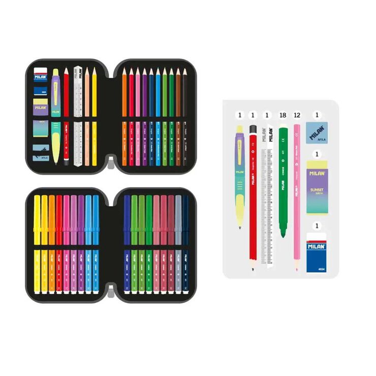 Plumier 2 pisos Milan Sunset negro/rosa