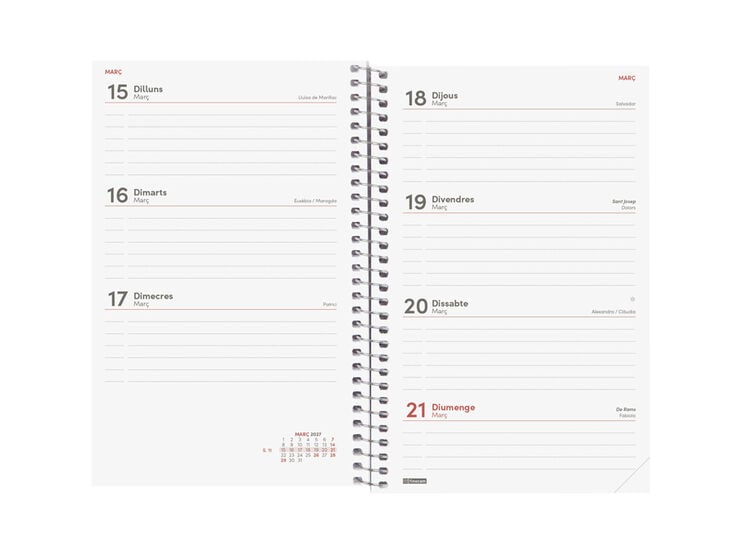 Agenda Finocam Year Semana Vista Horizontal 2027 Catal&aacute;n Rojo