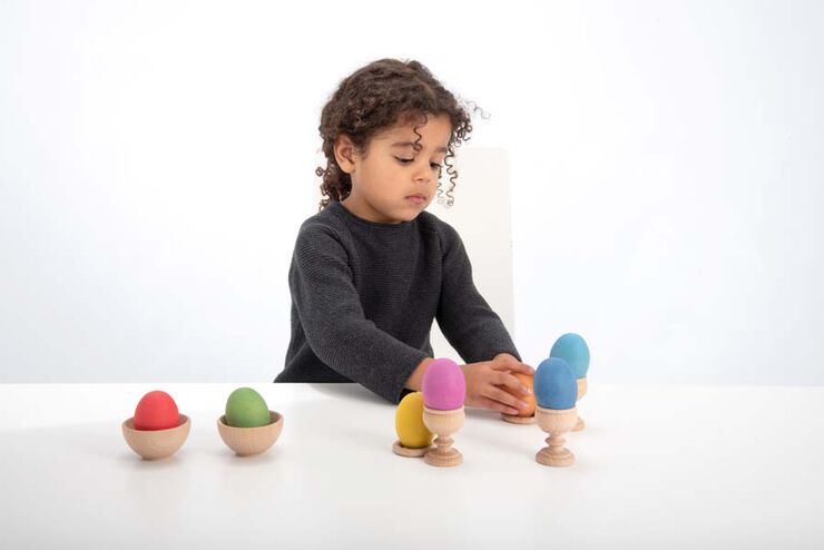 Huevos de madera de colores 7 unidades