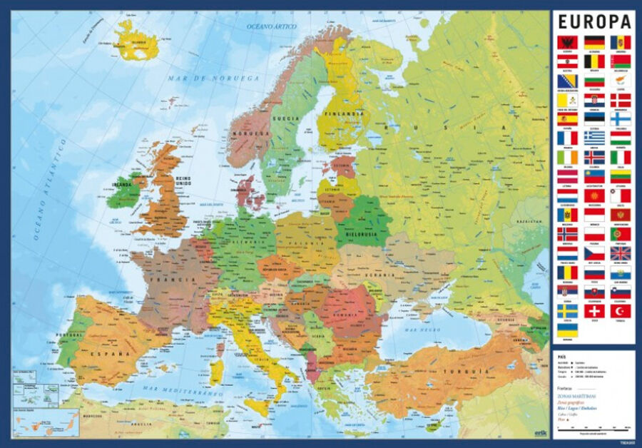 Vade Protector de Escritorio Escolar Mapa Europa