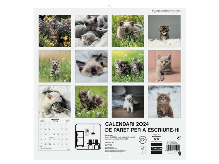 Calendario pared Finocam 30X30 2024 Gatitos cat