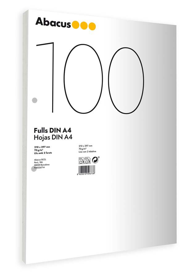 Recambio de papel Abacus A4 liso 2 agujeros 100 hojas