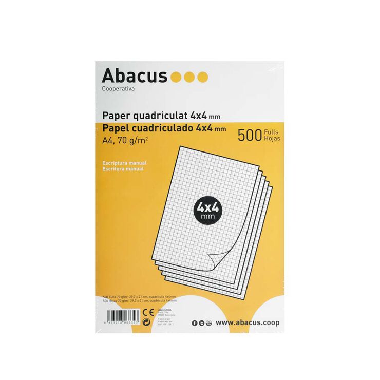 Paper imprès Abacus A4 amb quadrícula 4x4 500 fulls