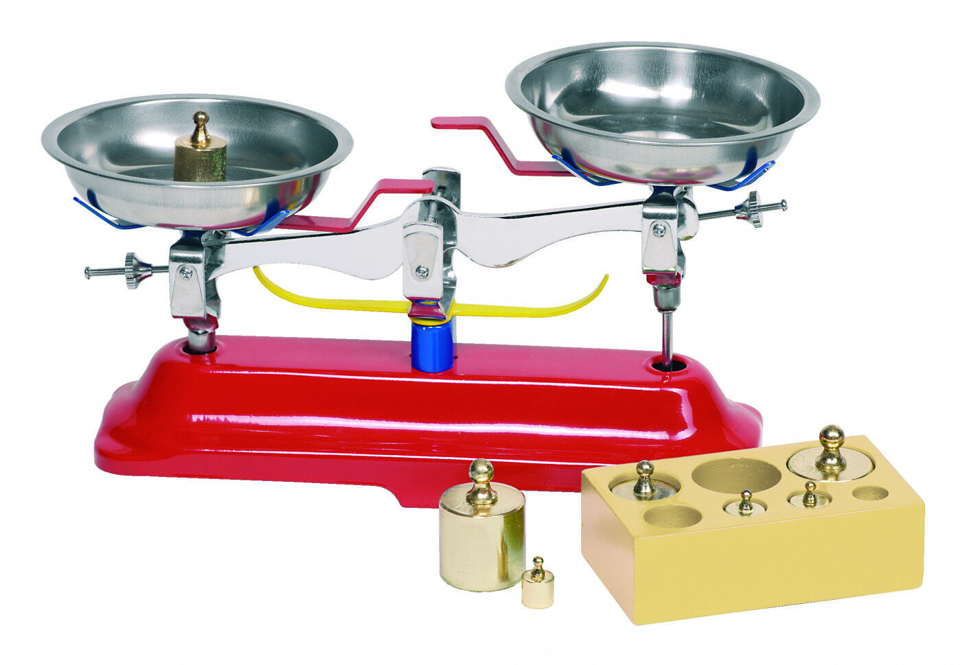 Balanza met&aacute;lica con pesos