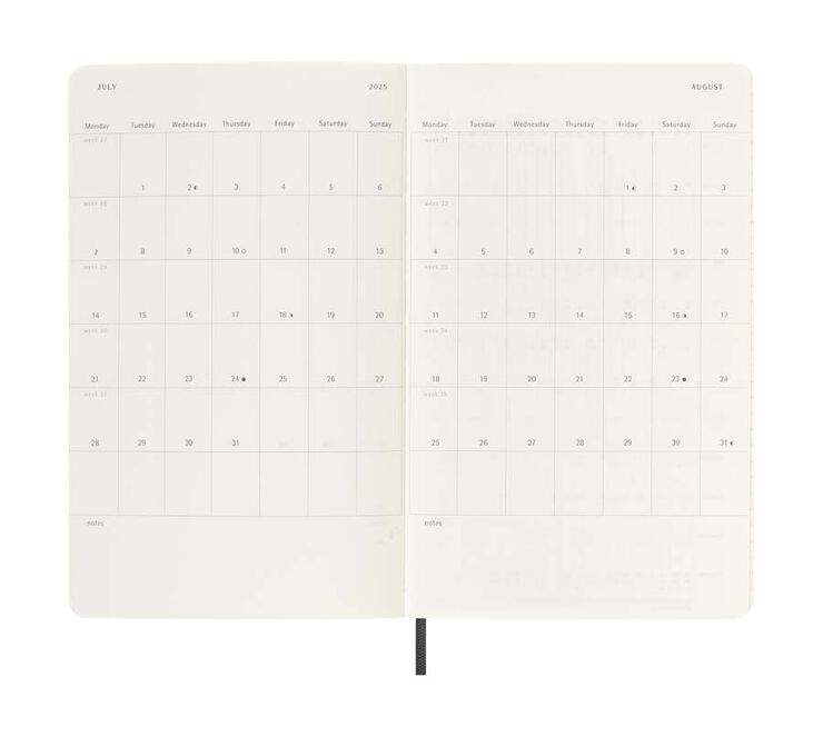 Agenda Moleskine 12m sem/vista 2025 L negro