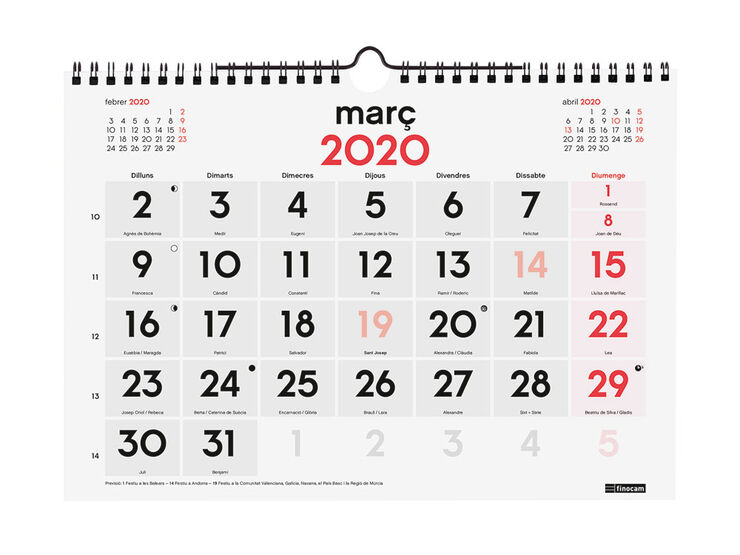 Calendari Paret números grans M Català Vermell