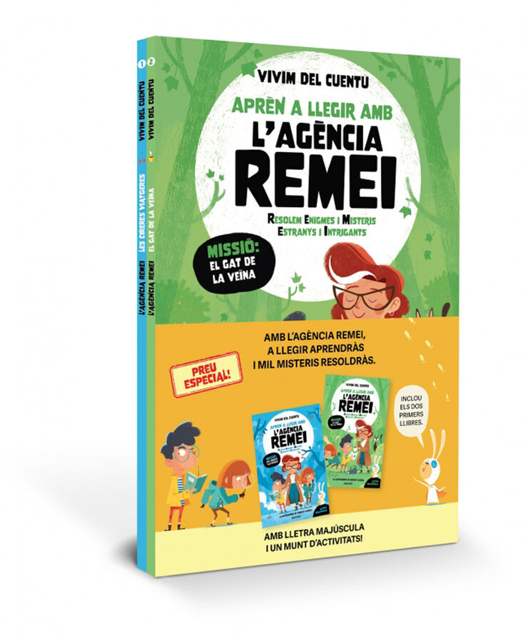 Aprèn a llegir amb l'Agència REMEI (Resolem Enigmes i Misteris Estranys i Intrigants) - Agència REMEI: Pack amb els llibres 1 i 2: Amb lletra MAJÚSCU