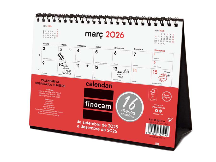 Calendari Finocam sobretaula 16 mesos 21x15cm cat 2025-26