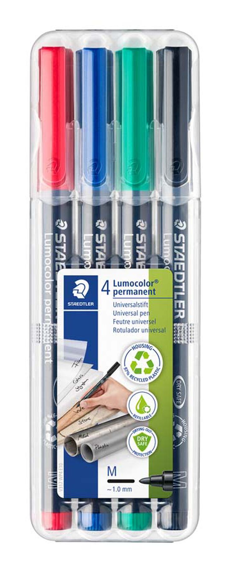 Rotuladores permanentes Staedtler Lumocolor punta M 4 colores