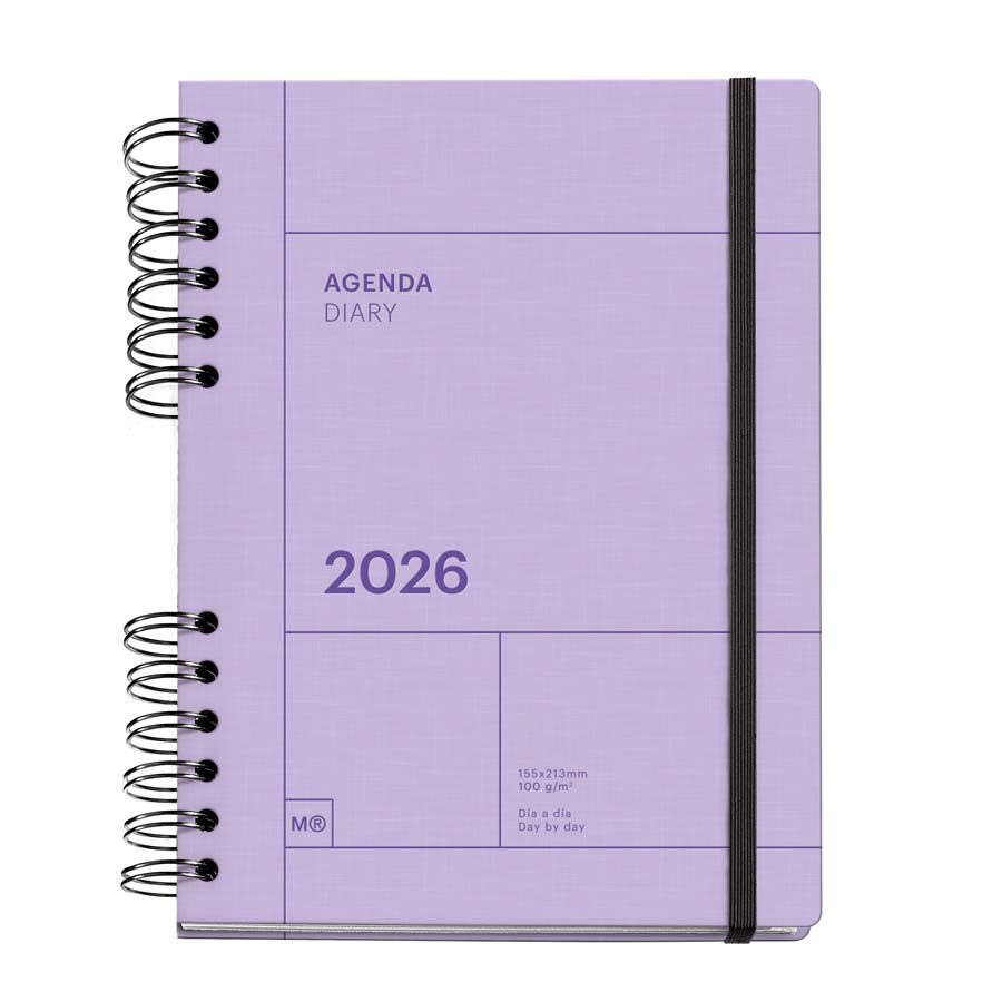 Agenda Miquelrius Plus W-O dia/p&agrave;g mult 2026 Basic malva