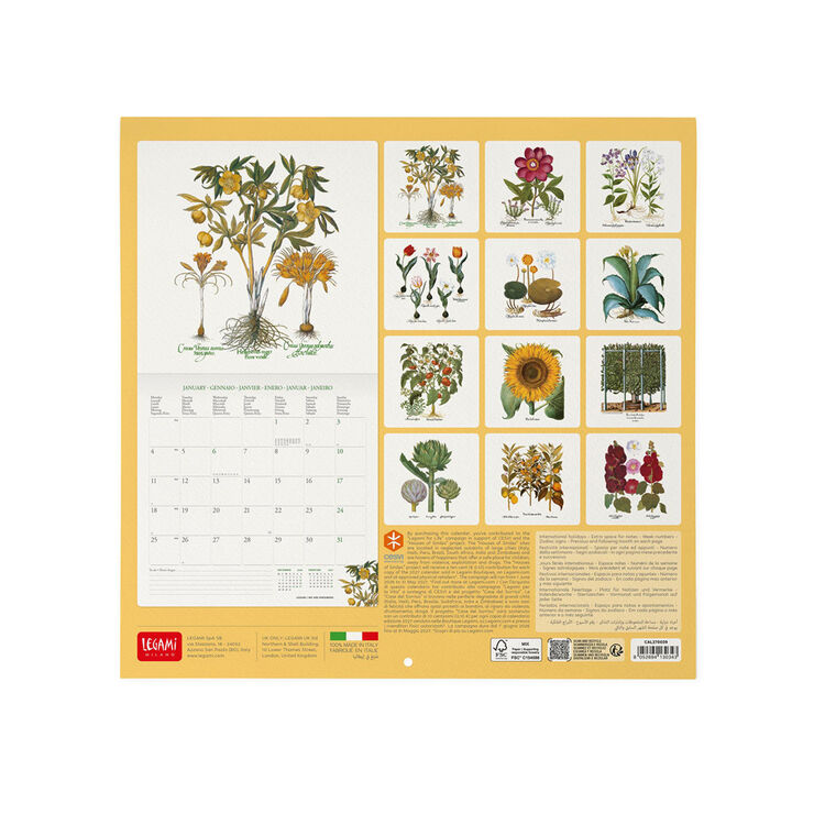 Calendario Legami 30x29 Pared Herbarium Multiling&uuml;e 2027