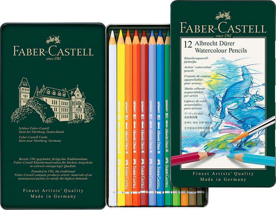 L&aacute;pices acuarelable Faber-Castell 12 colores estuche metal