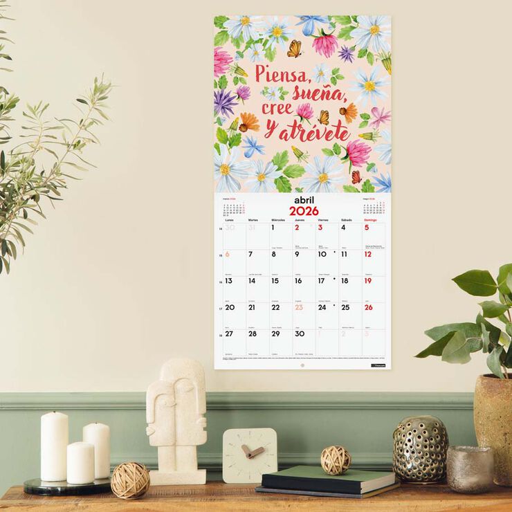 Calendario pared Finocam 30x30 Frases motivadoras 2026 castellano