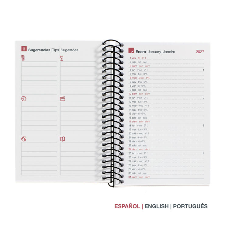 Agenda Miquelrius Especial Caddy Semana Vista Multiling&uuml;e City 2027 Negro