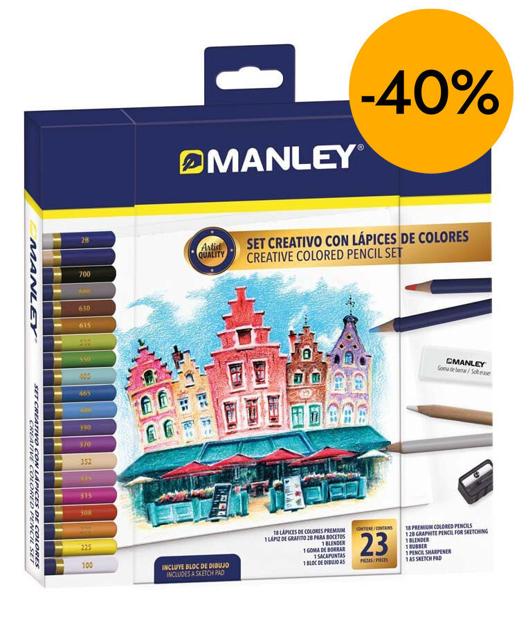 Set creativo l&aacute;pices de colores Manley 23 piezas